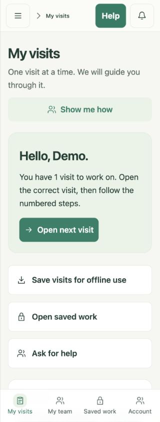 Verdant mobile technician dashboard with guided visits